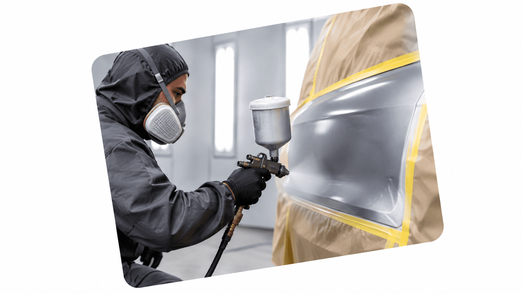 Auto paint professional refinishing a vehicle