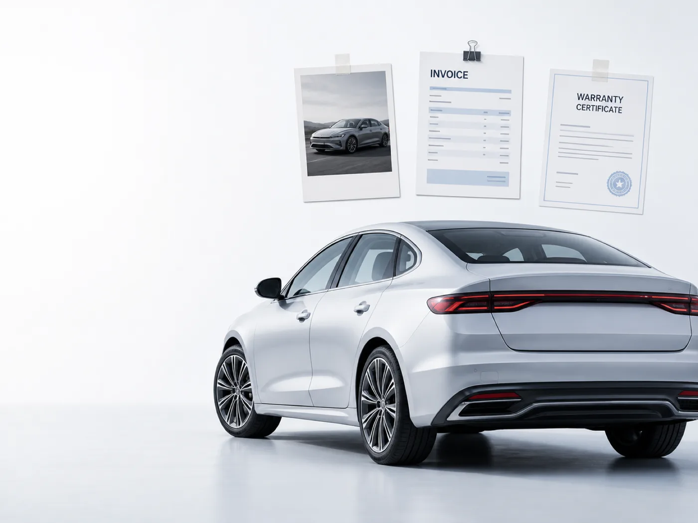 Vehicle with its photos, invoices, and warranty records